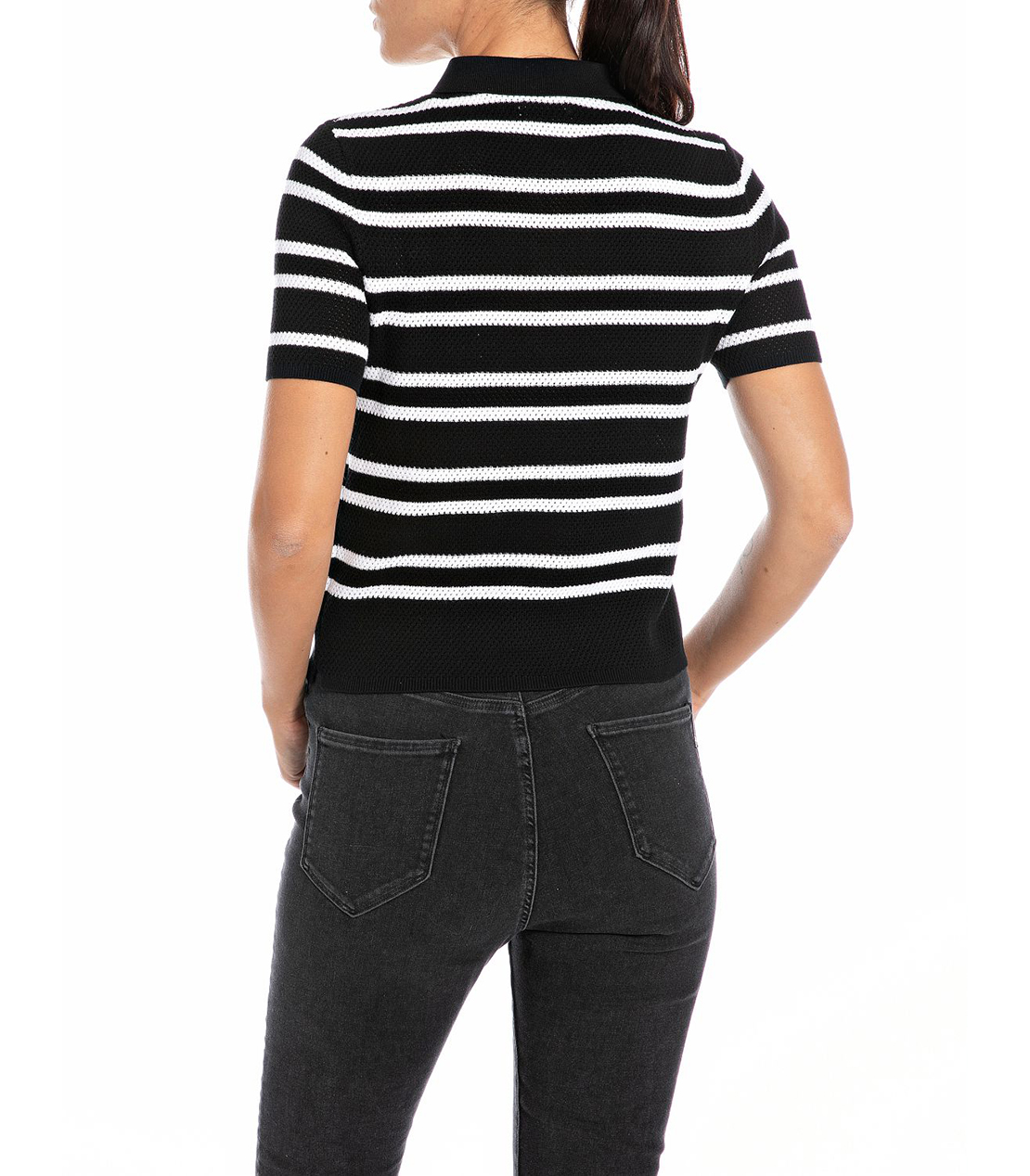 ボーダー柄スリムフィットポロシャツ 詳細画像 ブラック&times;ホワイト 2